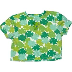 Care Bears Lucky Clover St Patrick Crop Top Womens M Green 80s 90s Retro Kidcore
